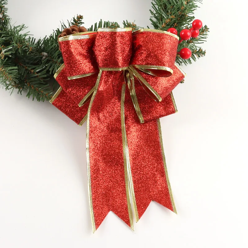

(2Pcs/bag) Size 17.6X25.2Cm Christmas Decoration Sparkling Powder Bow New Year's Festival Celebration Joy