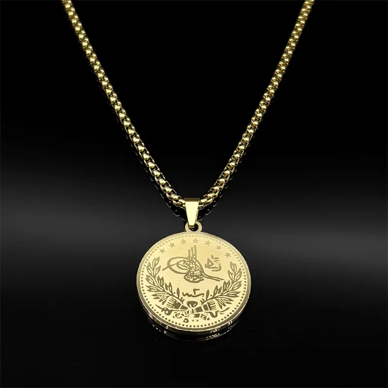 Allah Muslim Islam Quran Medal Necklace for Women Men Rhinestone Stainless Steel Gold Color Arabic Amluet Bless Chain Jewelry view 4