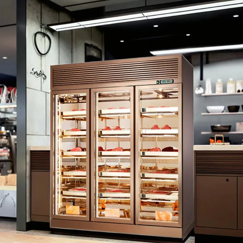 Commercial Upright Cooler 3 Door Dry Aging Beef Meat Steak Display Cabinet Fan Cooling Mode for Kitchen Custom