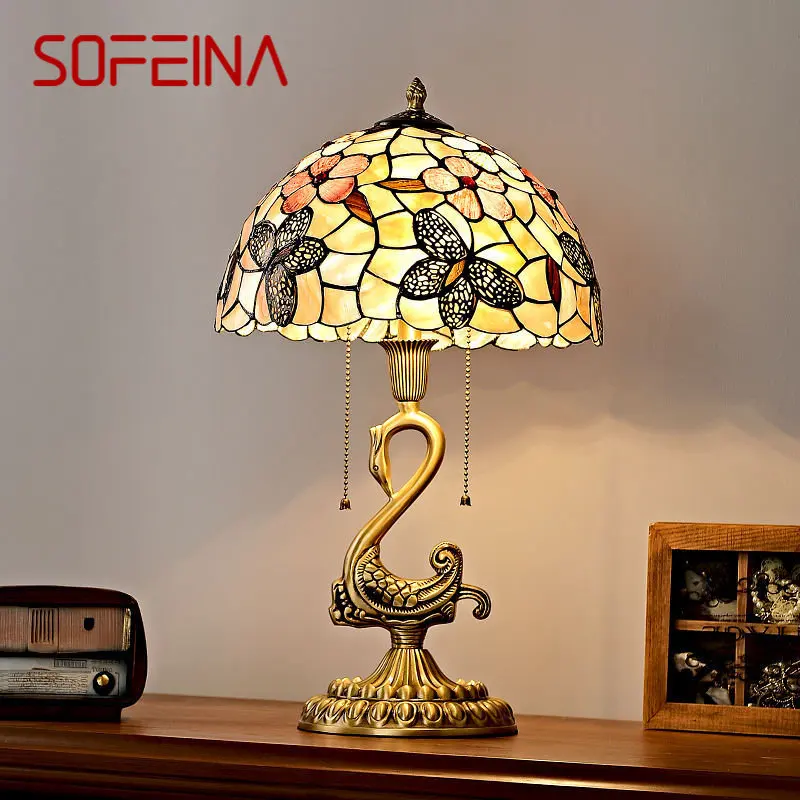 

SOFEINA Modern Brass Swan Table Lamp LED European Luxury Shell Decor Retro Copper Desk Light for Home Living Room Bedroom