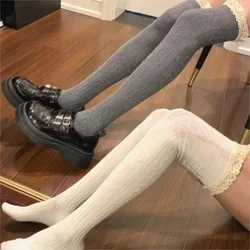 Academic Style Sexy Vintage Lace Long Knee Socks Premium Feel Light Luxury Warm Black White Grey Over Knee Thigh High Stockings