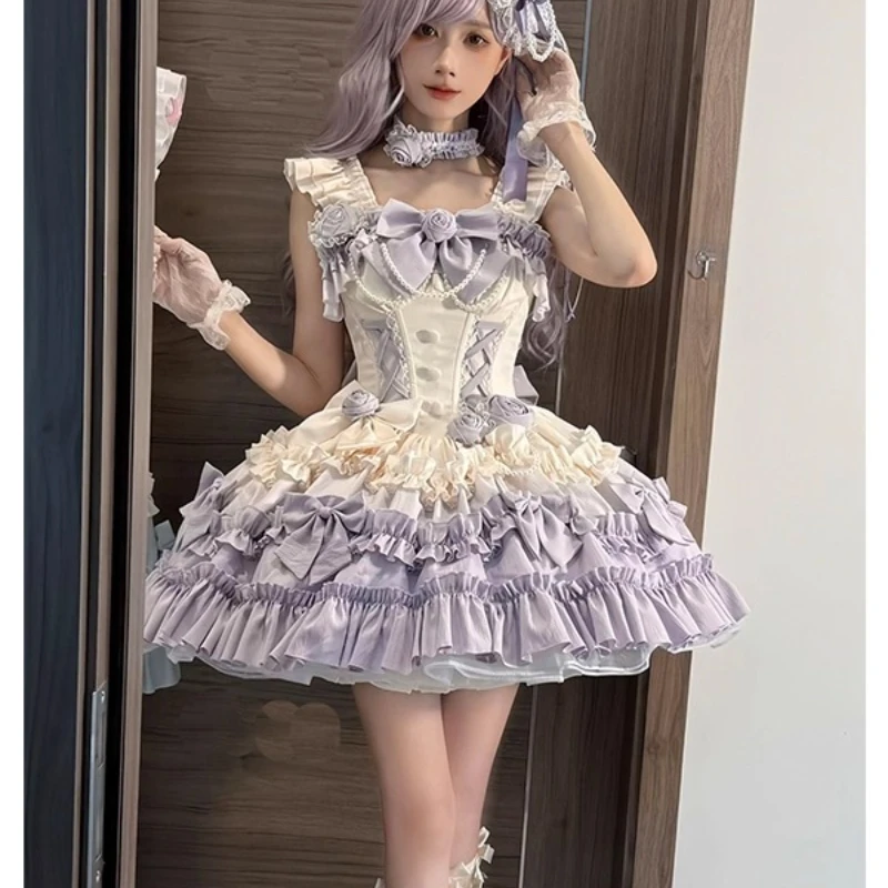 

Sweet Princess Style Purple Dress JSK Girl's Slim Fit Elegant Cute Bow Sleeveless Mini Lolita Dress Woman's Y2k Birthday Dress