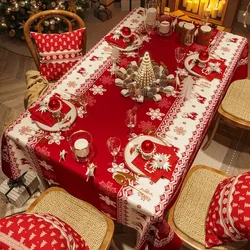 Red New Year Tablecloth, Waterproof, Luxury, Light, Rectangular, Coffee Table Decor, Festive Christmas