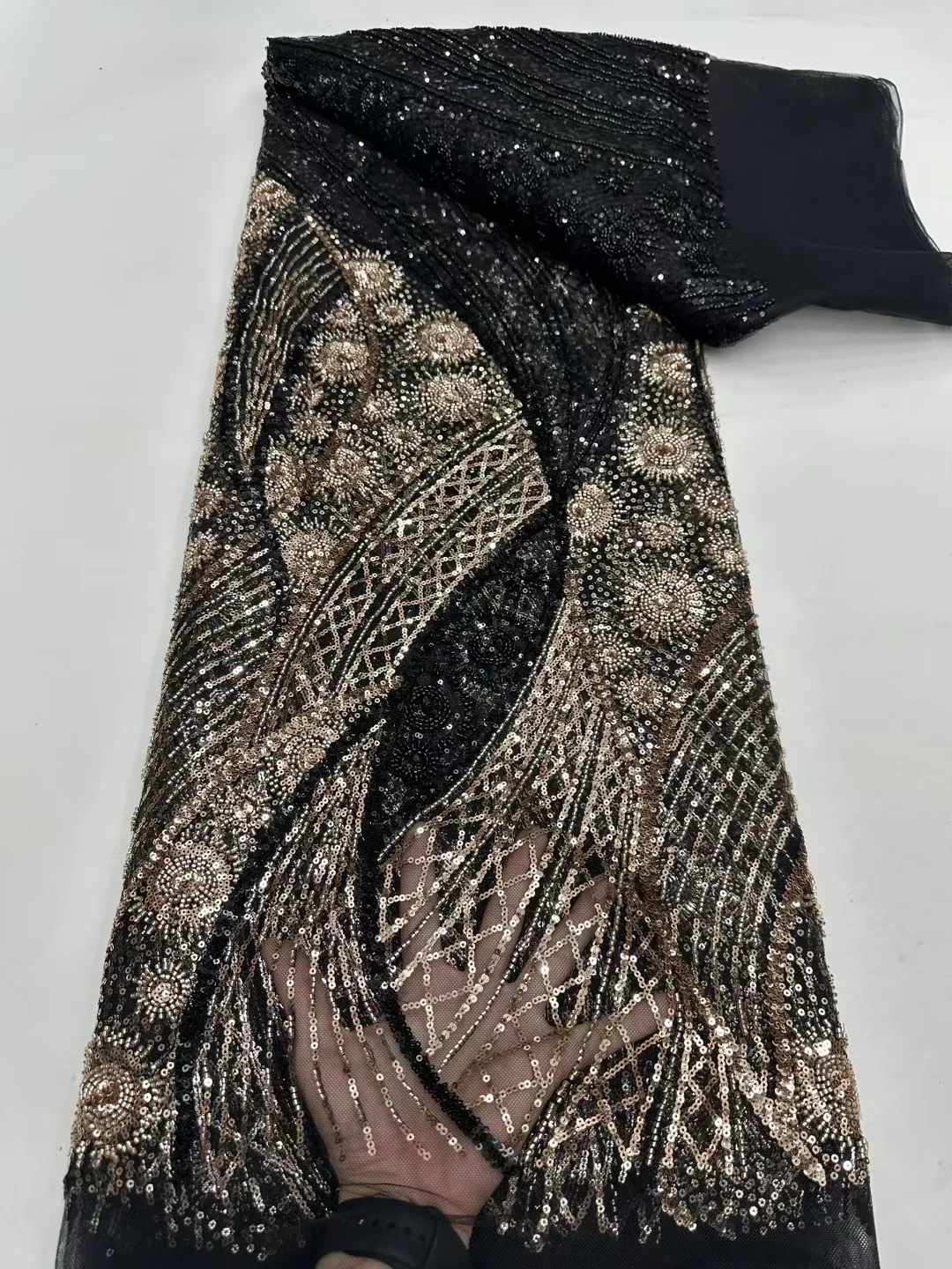 

African Beaded Lace Net Fabric,Nigerian Wedding Material,Luxury Beads Fabrics for Dress Sewing, High Quality,5 Yards,2025