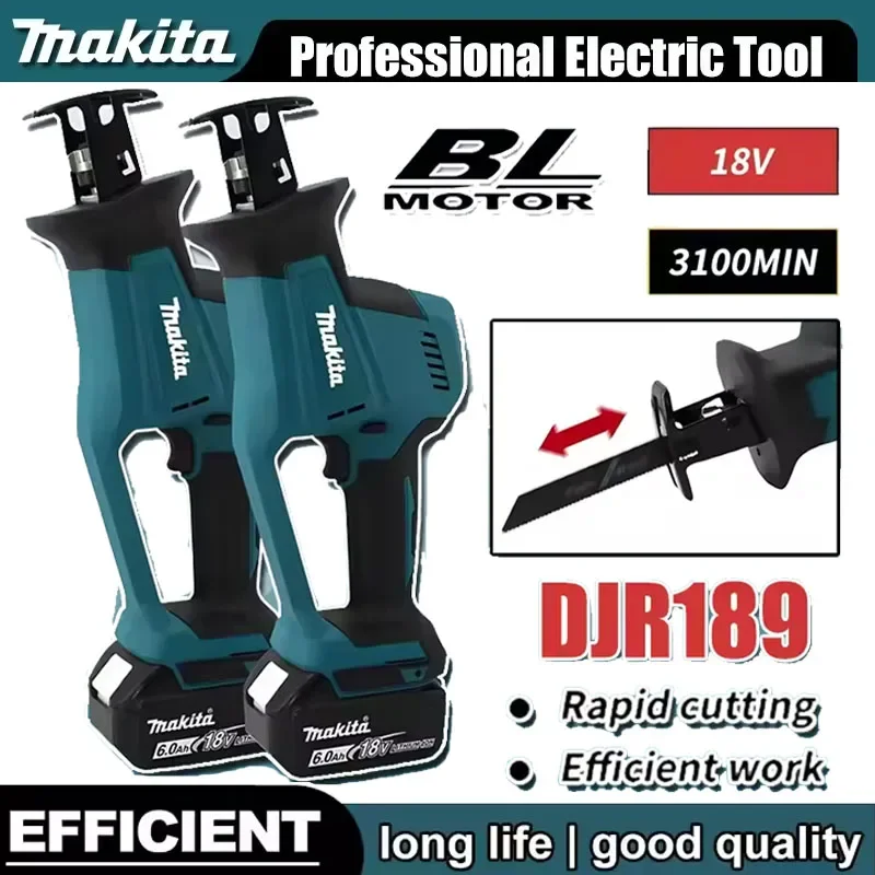 

Аккумуляторная сабельная пила Makita DJR189 18В, бесщеточная, перезаряжаемая, для резки дерева и металла, портативный электроинструмент