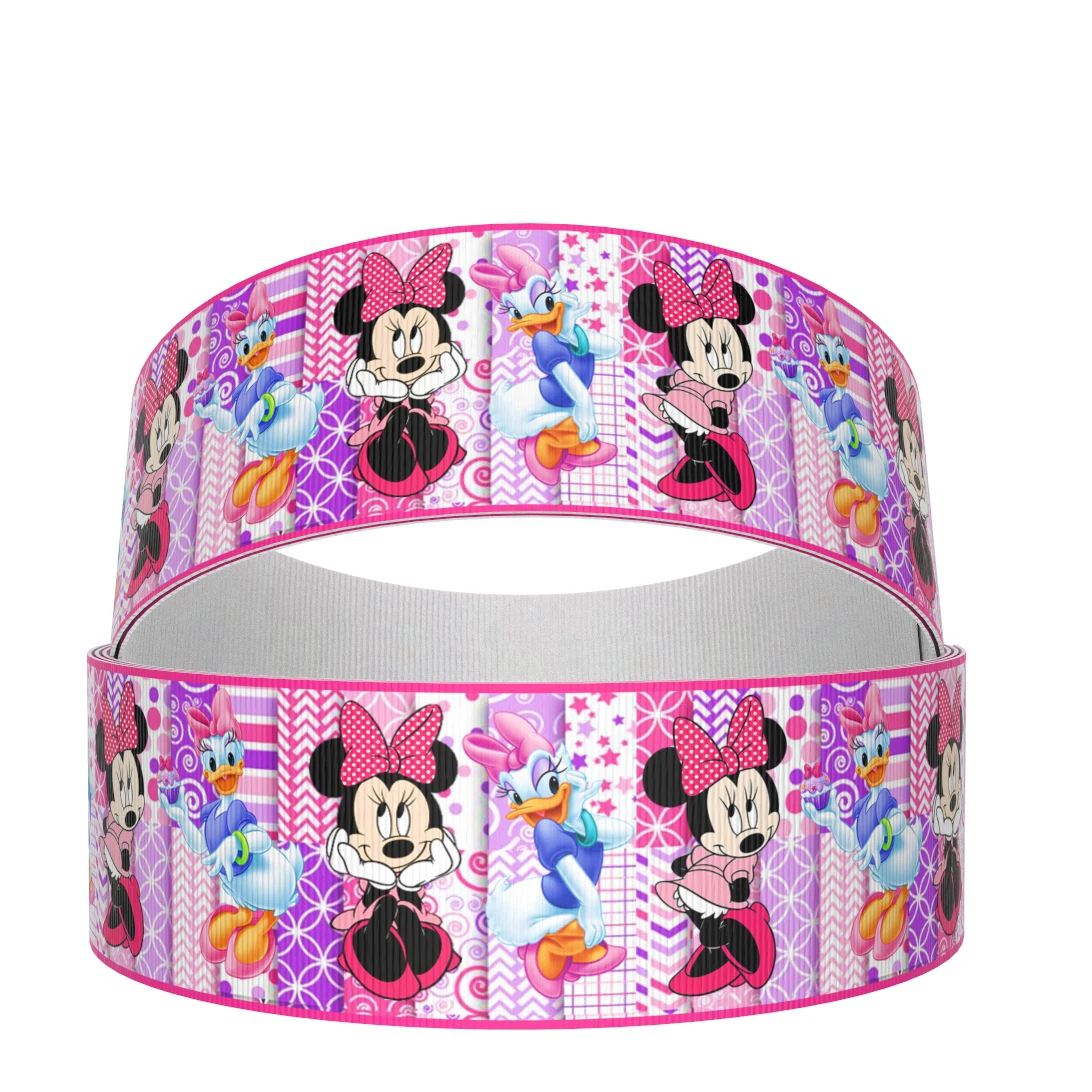 Disney 5Yards Multi Size Daisy Donald Duck Mickey Printed Grosgrain Ribbon For Hairbows DIY Craft Supplies Cartoon Ribbons