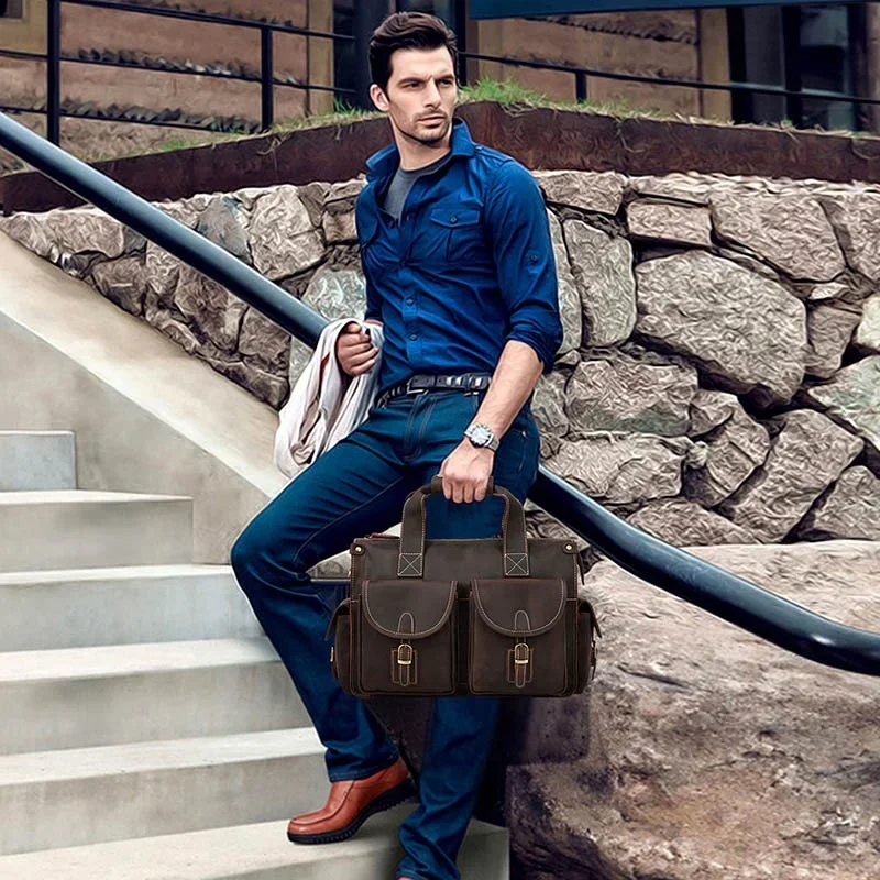 Luxury Genuine Custom Logo Briefcases Men Leather High End Business Bag Crazy Horse Leather Briefcase