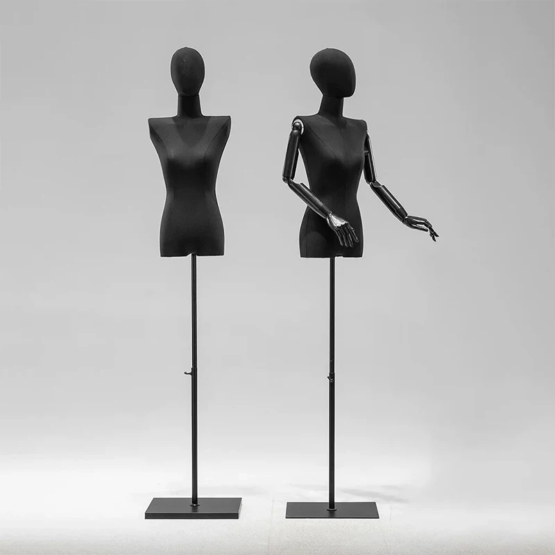 black Sackcloth Straight shoulder women clothes mannequin Lady Small Chest Model upper-body Adjustable Height