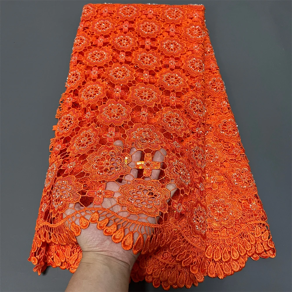 

2025 African Nigerian High-Quality Sequins for Prom Dresses Tulle Lace Fabric Net Cloth Beads Embroidery Sewing 5Yard ZJ097