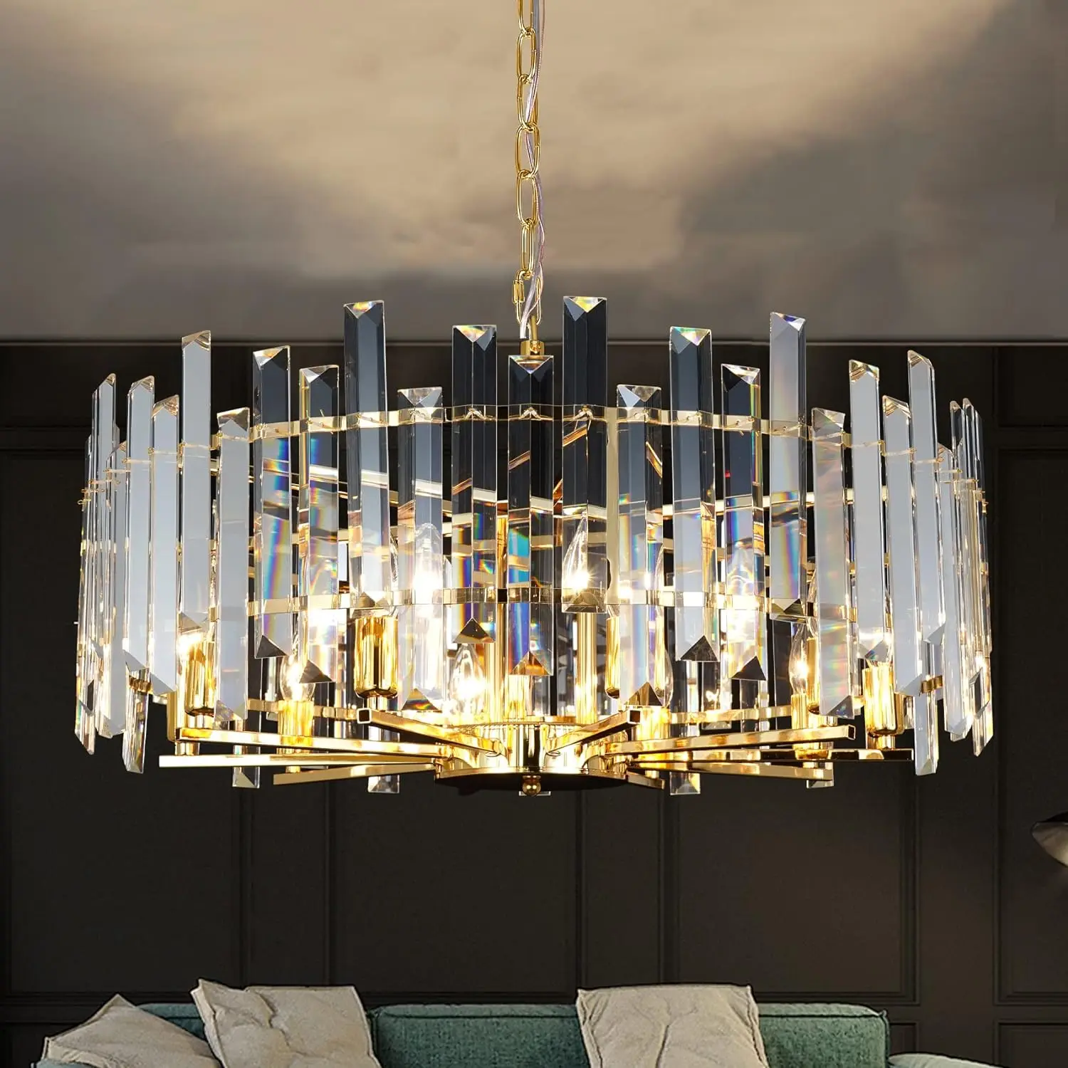 

Contemporary Island Chandeliers Light Modern Gold Crystal Pendant Lamp for Living Room Dining Room Dimmable