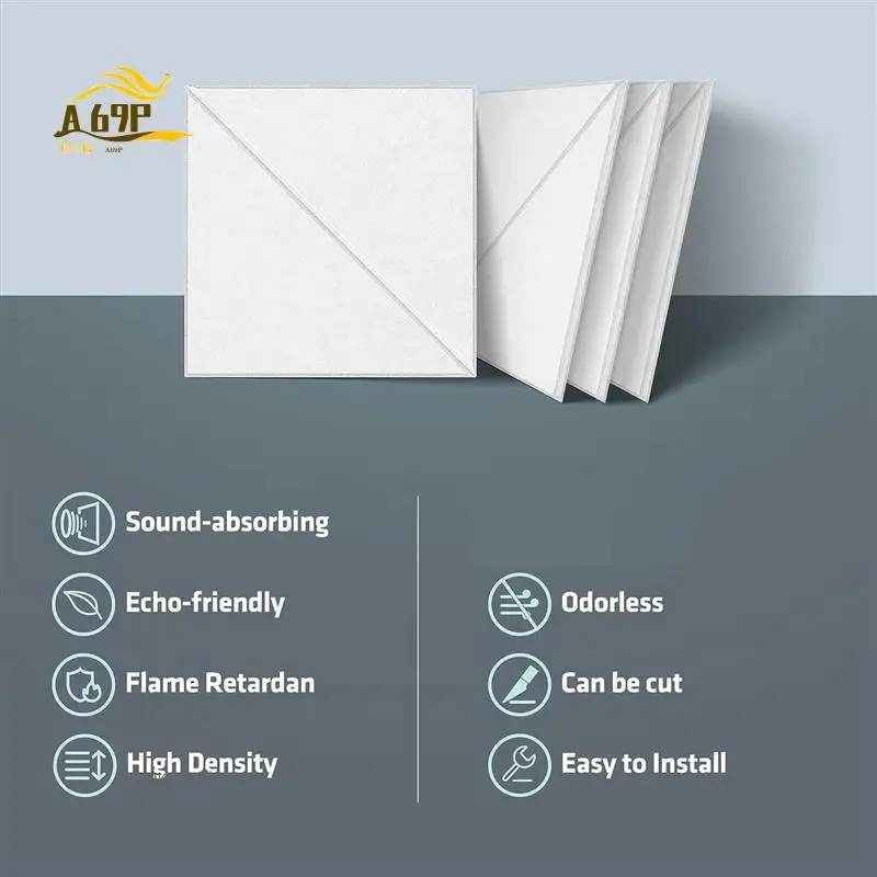 

A69P-12 Pack Acoustic Panels, 12 X 12Inch Decorative Soundproofing Panels, Wall And Ceiling Acoustical Panels White Easy Install