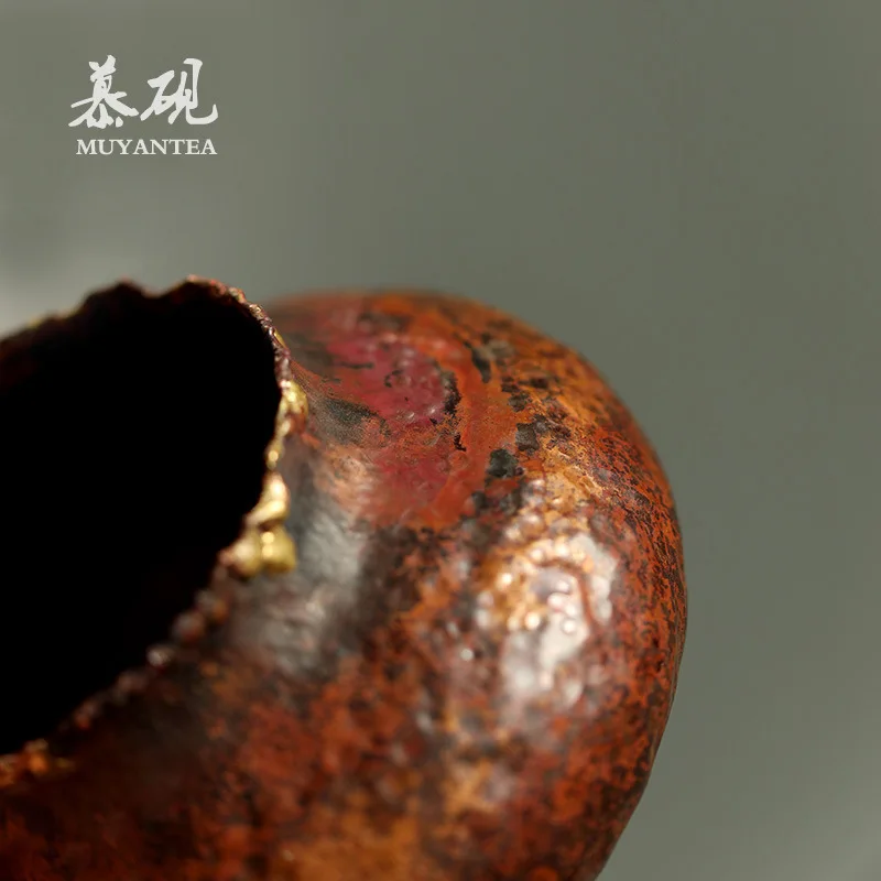 Mu Yan Handmade Hammered Pattern Pure Copper Jian Shui Residue Bowl, Japanese Style Vintage Household Kung Fu Tea Set With Pen