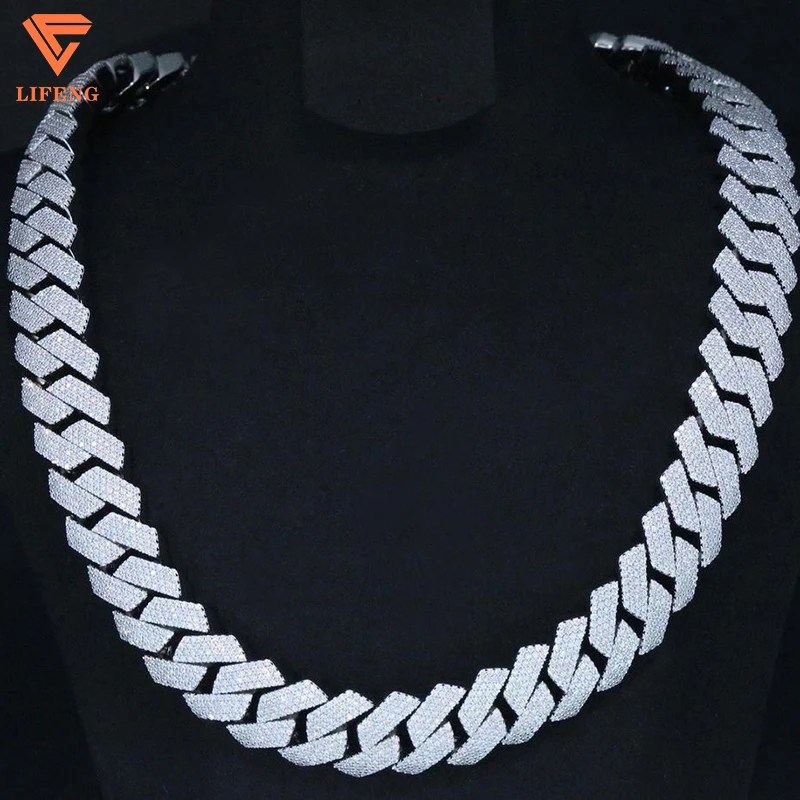 18mm Cuban Link Chain White Color 925 Sterling Silver VVS Moissanite Iced Out Diamond Chain Necklace For Men And Women