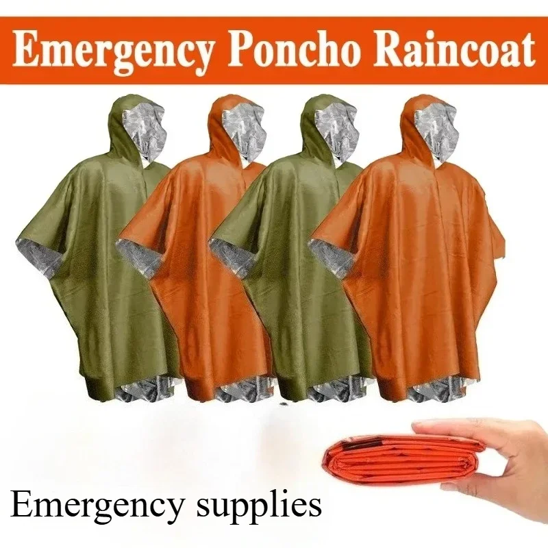 Notfall Wasserdichter Regenmantel Aluminiumfolie Einweg-Poncho Warme Thermo-Regenbekleidung Decken Überlebenswerkzeuge Campingausrüstung