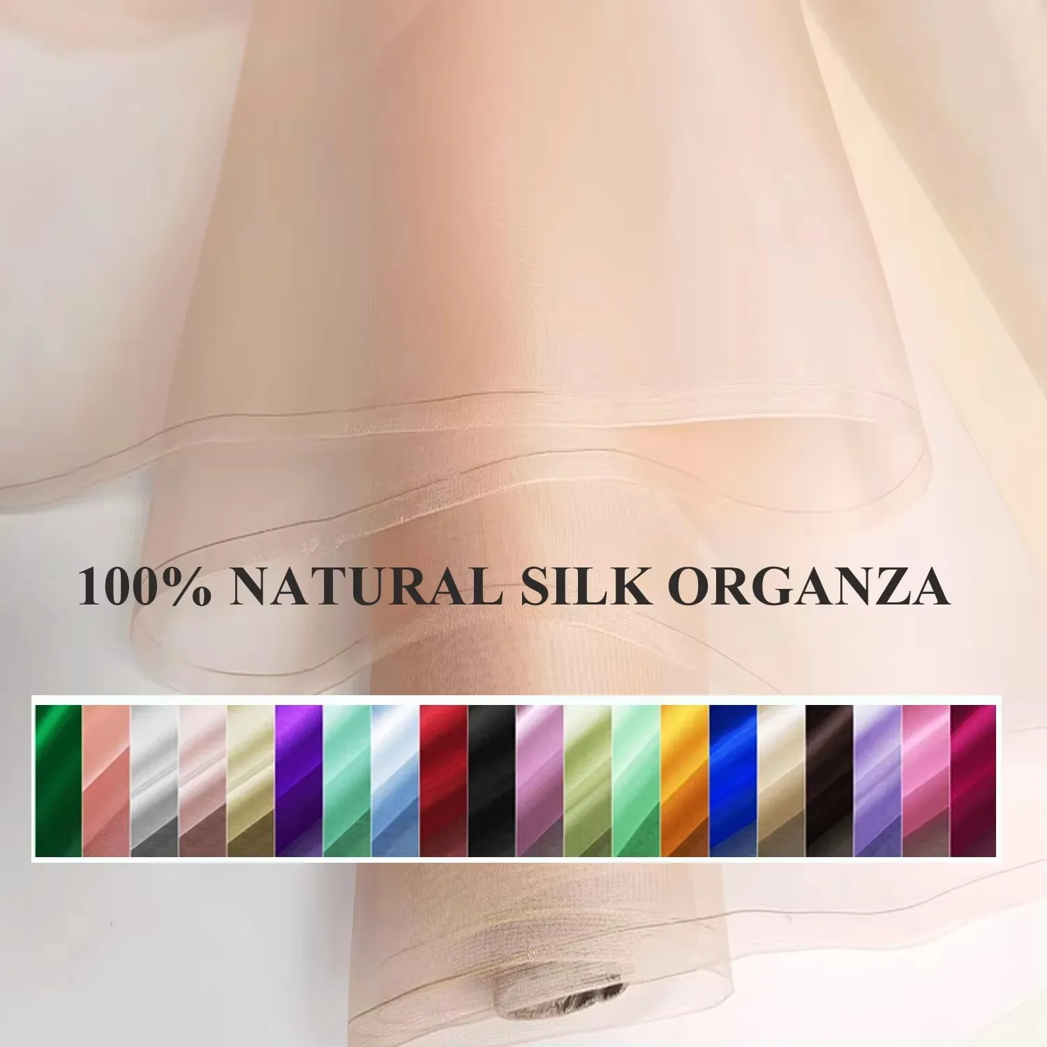 Per meter Stijve transparante zijden gaas Effen effen natuurlijke moerbeizijde organza stof Bruiloft Diy - afbeelding 2