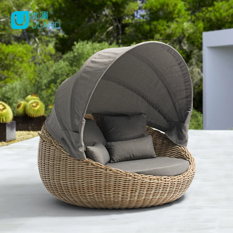 Ulan Vine Grand Lounge الألومنيوم فناء الخوص سرير مستدير للتشمس مع مظلة سرير نهاري لحمام السباحة والحديقة والفندق #5