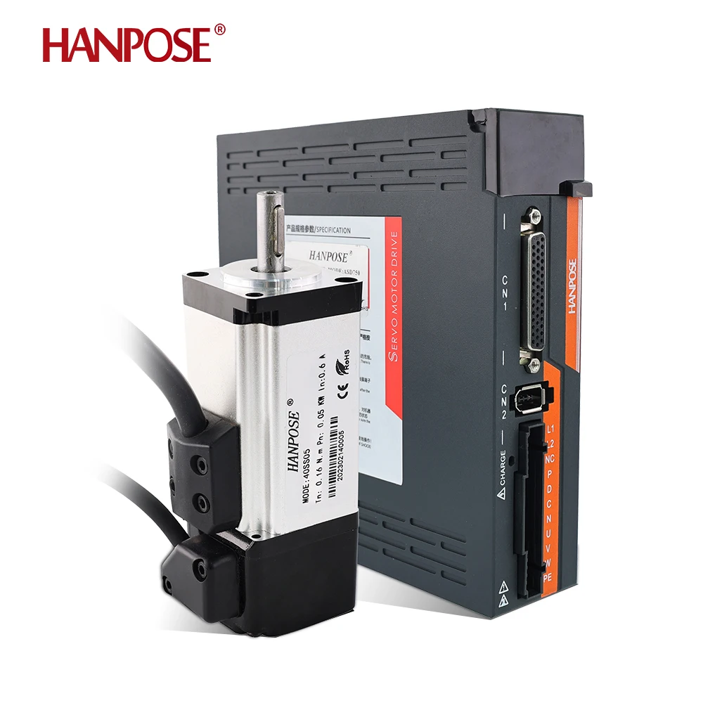 

Hanpose Servo Motor 0.05kw ASD205 Drives 0.6A Rated Torque 0.16N.m Accuracy Cutting Machine 40SS05 50w Ac Servo Motor Controller