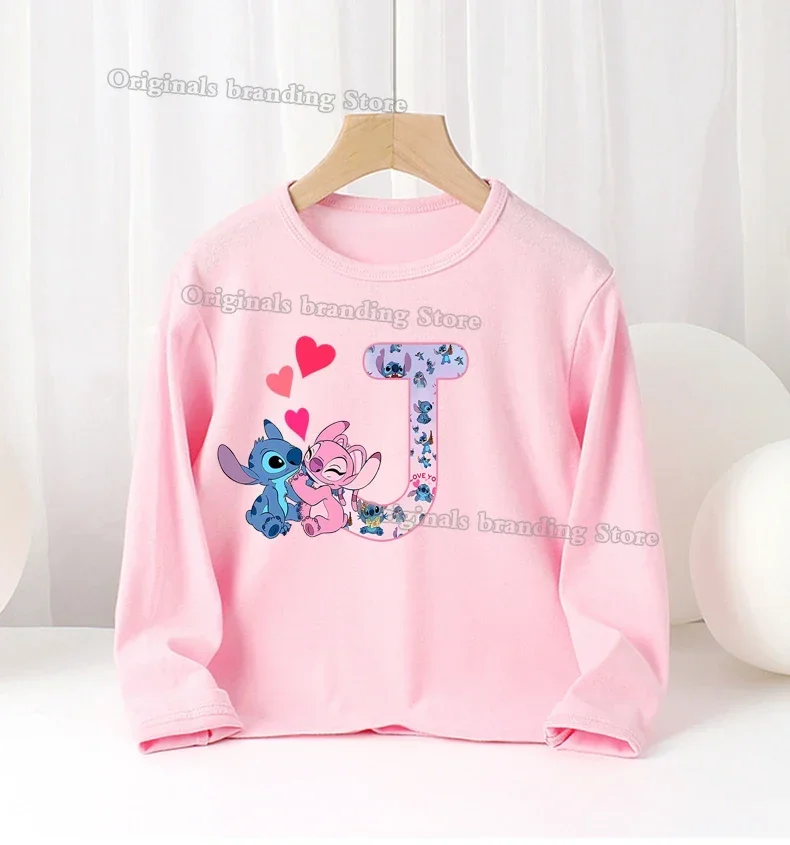 Lilo & Stitch Disney Lettera ABC Abbigliamento per bambini Ragazza Camicia lunga Abbigliamento Bambino Inverno Autunno Felpa sottile Abbigliamento