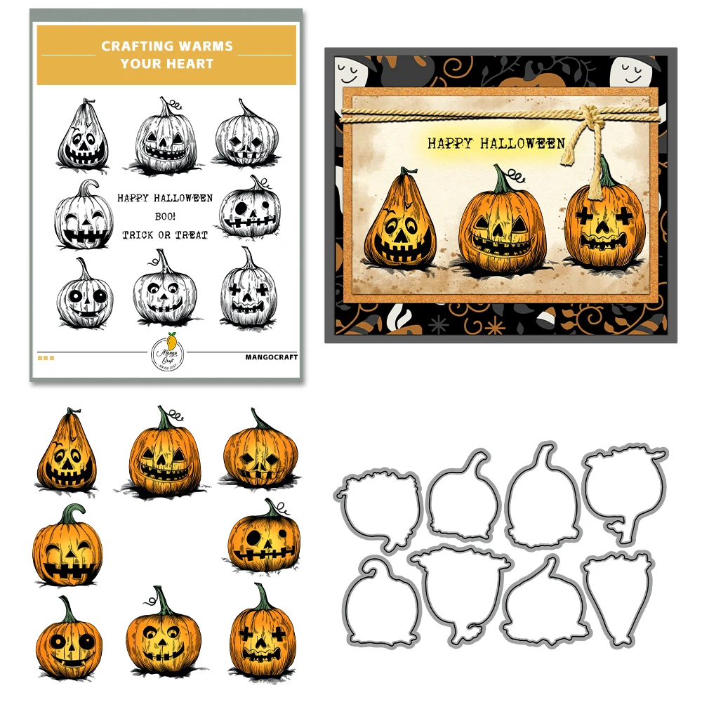 Mangocraft Halloween Ghost Pumpkin Cutting Dies Clear Stamp DIY Scrapbooking Supplies Metal Dies Silicone Stamps for Card Albums