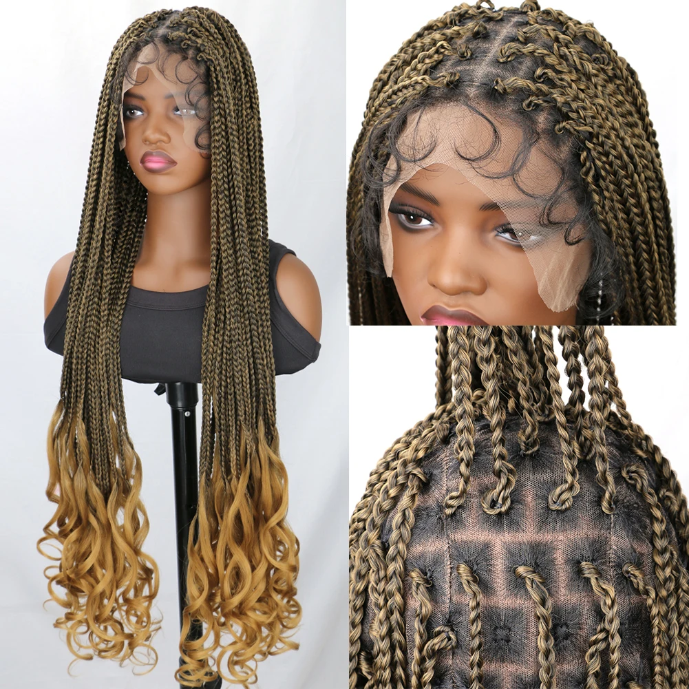 

32Inch Box Braided Wigs for Black Women Synthetic Boho Knotless Lace Front Braids Wig Long Neat African Handmade Braids