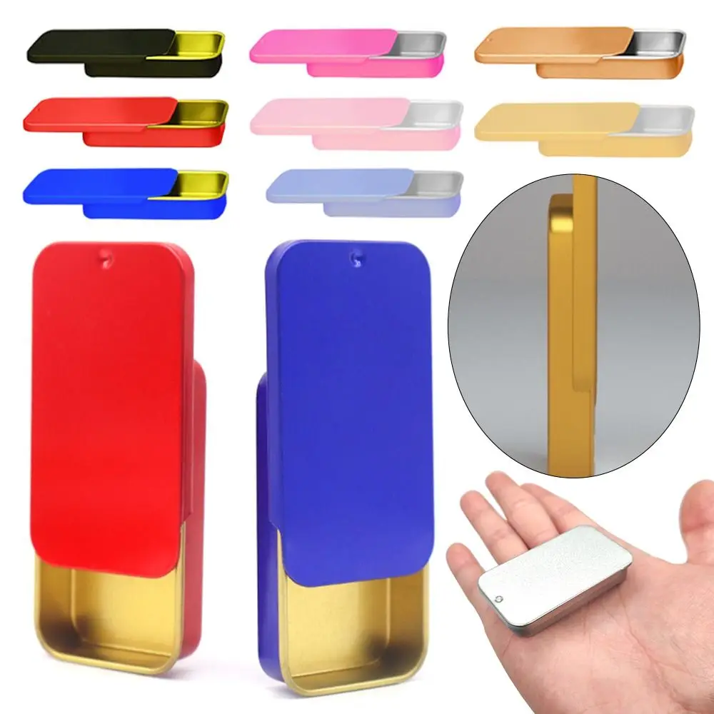 

Mini Multi Color Tin Box Hand-held Feeder Sliding Cover Ointment Drawer Push Pull Rectangular Candy Pills Travel