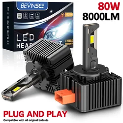 BEVINSEE D2S D1S D3S LED CANBUS for Ballast D2R D1R D3R LED Lights 80W 8000LM 6000K Plug&Play D5S LED Car Headlight Turbofan 12V