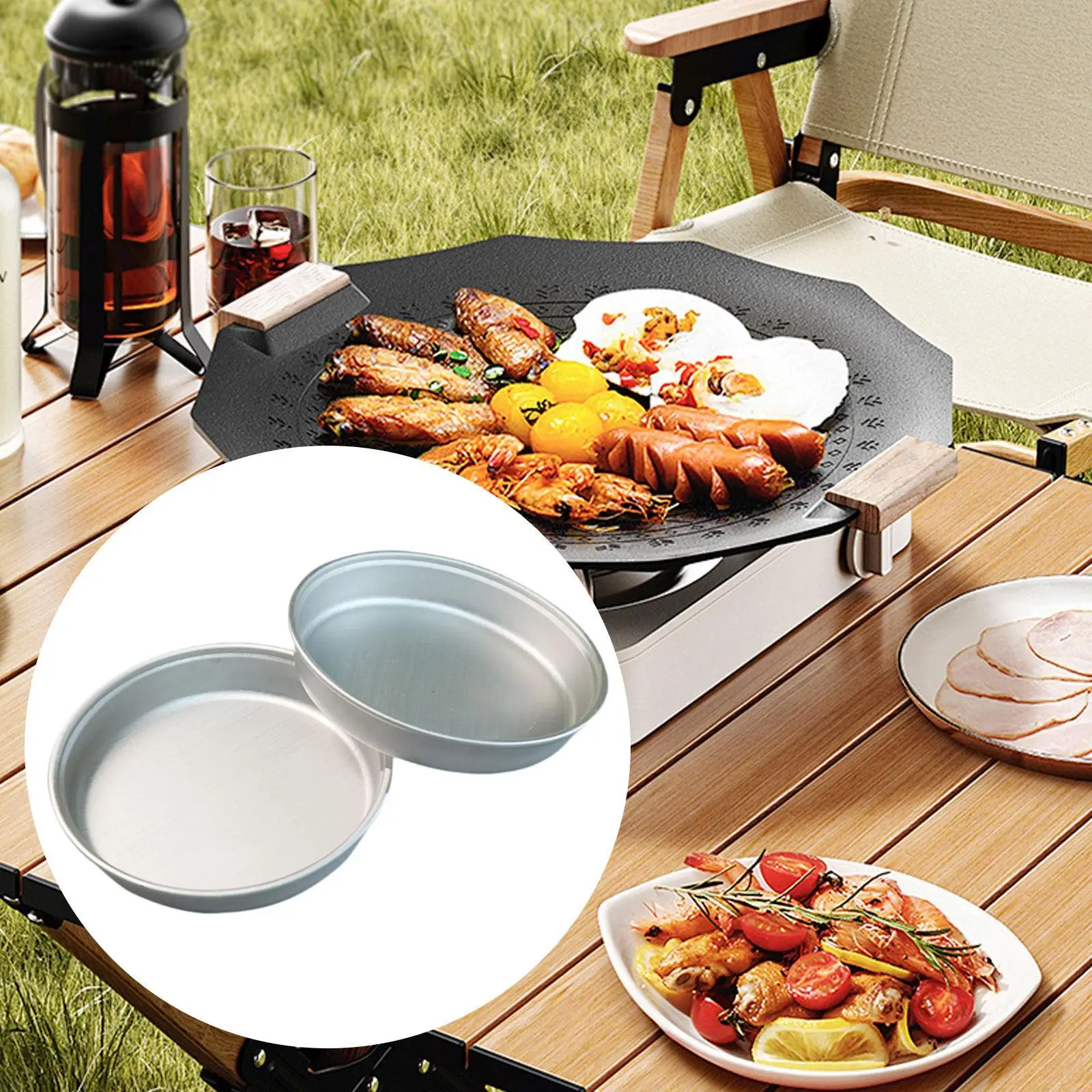

2 Pieces Outdoor Camping Plates Cookware Dinner Plates for Beach BBQ Kitchen