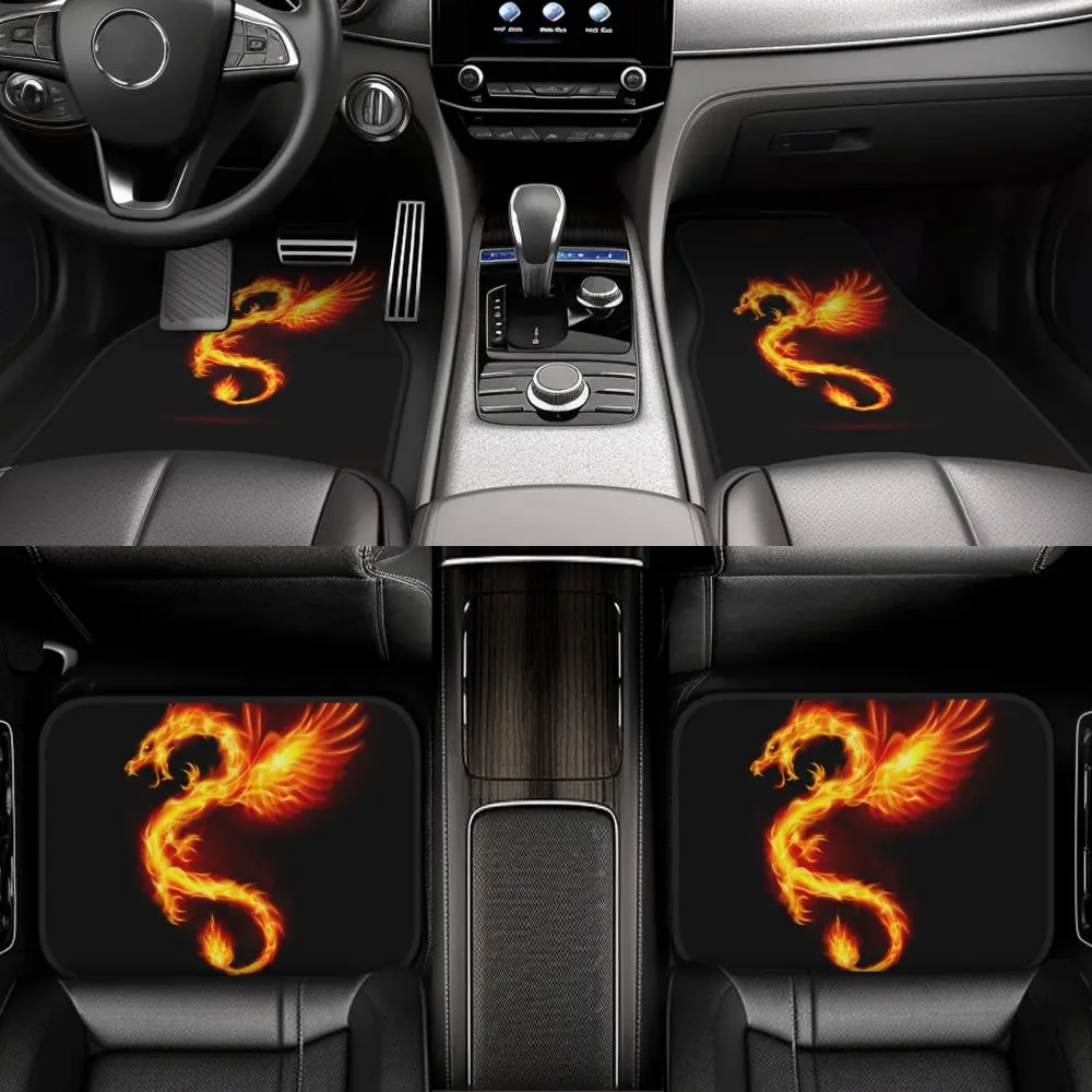 Fire Dragon with Wings Symbol Car Waterproof Rubber Car Mats 4PCS Car Floor Carpets Rugs Non-Slip Auto Foot Mats  Floor Mats