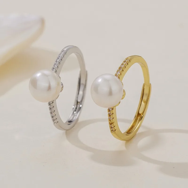 

Dainashi 9-10mm Freshwater Cultured Pearl Rings Zircon Adjustable Fashion Rings for Women Jewelry Gift 2025 New Arrivals