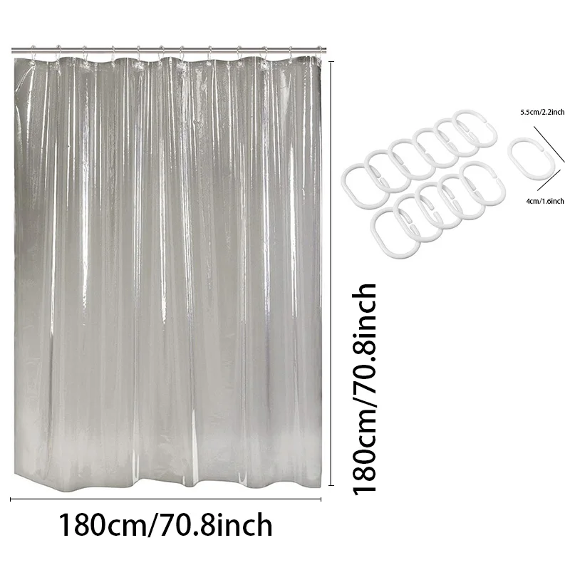 1pc PEVA Shower Curtain with 12 Rings, Non-Toxic Rust-Proof Grommets Frosted Heavy Duty 72x72 inch Bathroom Accessory