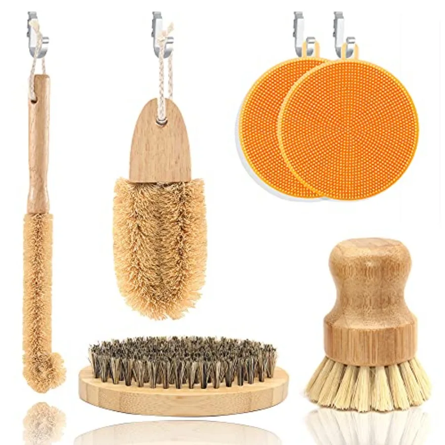 

ECO Friendly Kitchen Cleaning Set Wood and Bamboo Brushes for Dishes Pots Pans and Vegetables