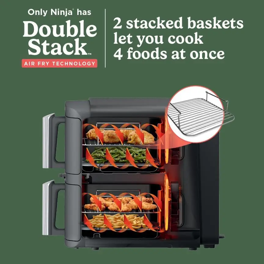 DoubleStack XL Smart 2-Basket Air Fryer, Smart Cook System, DoubleStack Technology Cook 4 Foods at Once, Space Saving Design