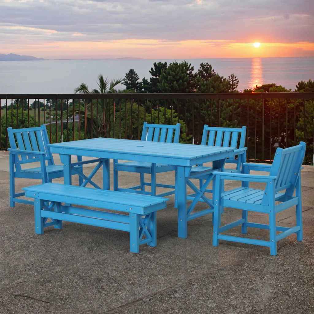 100% gerecycleerde HDPE picknicktafel voor buiten en binnen voor gazon, tuin, balkon, achtertuin, veranda, zwembaddek voor ziekenhuis, eethotel