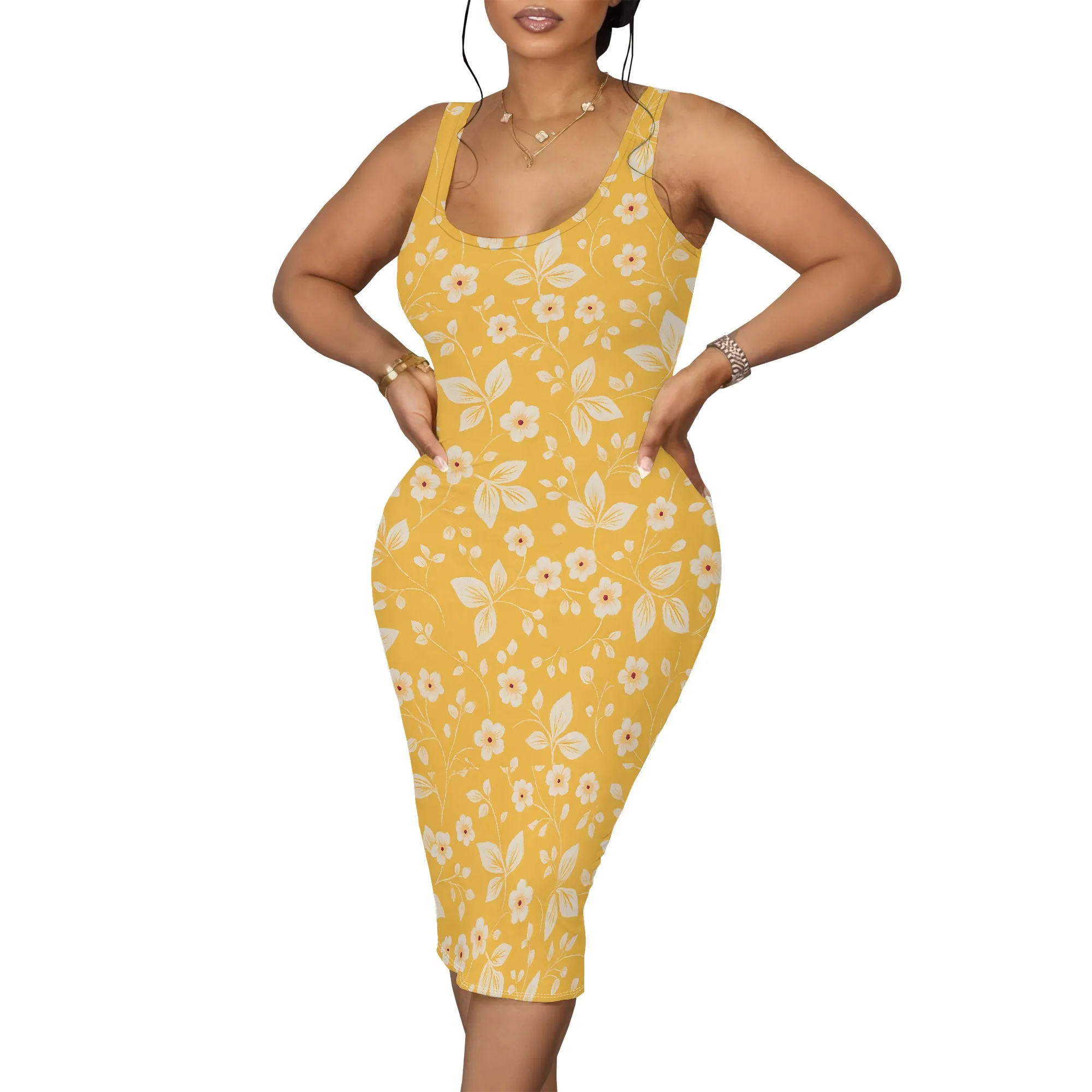 여성 캐주얼 여름 Bodycon 꽃 드레스 민소매 기본 Flowy A 라인 드레스 스트랩 꽃 프린트 Sundress