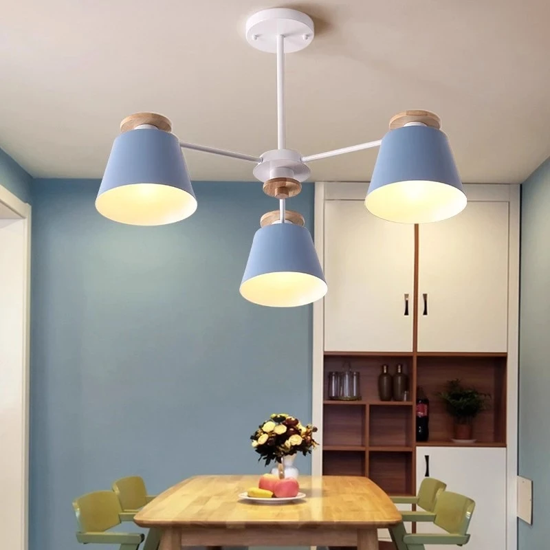 

MZISOSOD for Modern Fashion Colorful Chandelier Ceiling Lamp Solid Wood Iron Lighting Fixtures E27 LED Bulb Home Decor Light