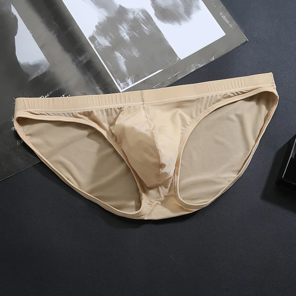 Ice Silk Briefs for men Seamless underpants Sexy Transparent panty U Convex Pouch Underwear Low Waist Panties Adult lingerie new