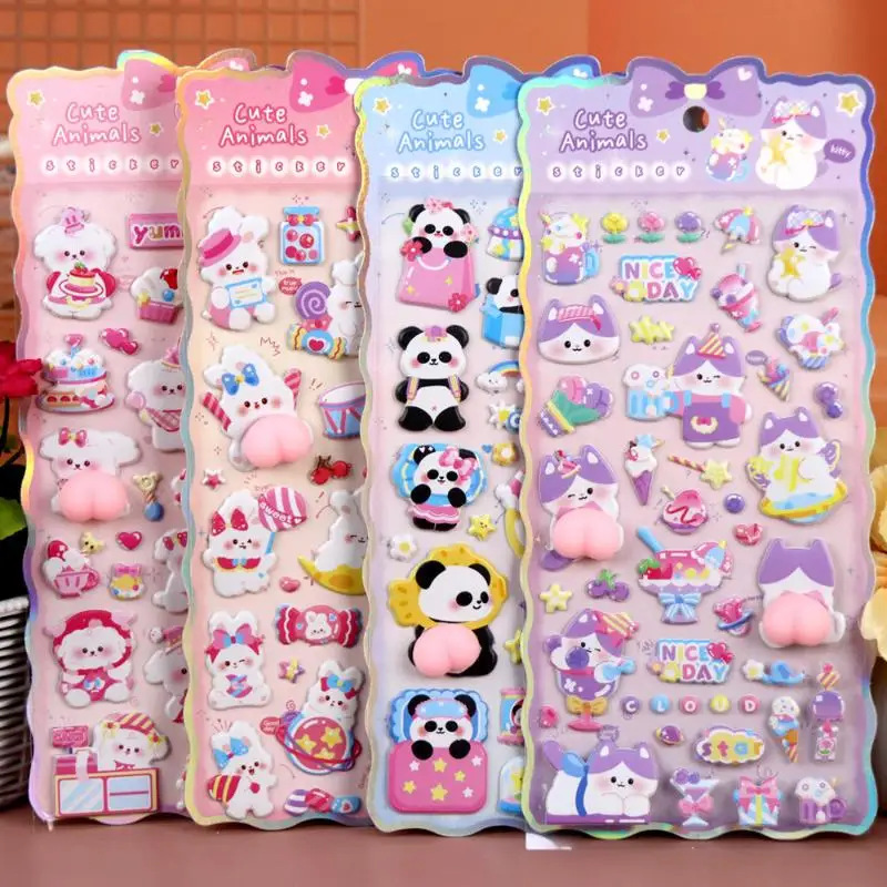Kawaii Cartoon Animal Dog Cat 3D Soft Puffy Butt Stickers Cute DIY Phone Case Notebook Laptop Decoration Decal Decompression Toy