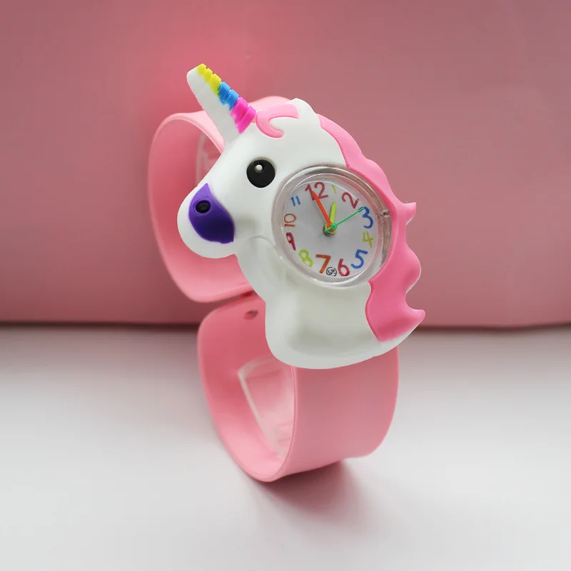 Fashion Cartoon Unicorn Flash Light Girls Watches Kids with Bracelet Silicone Strap Children Watches Clock