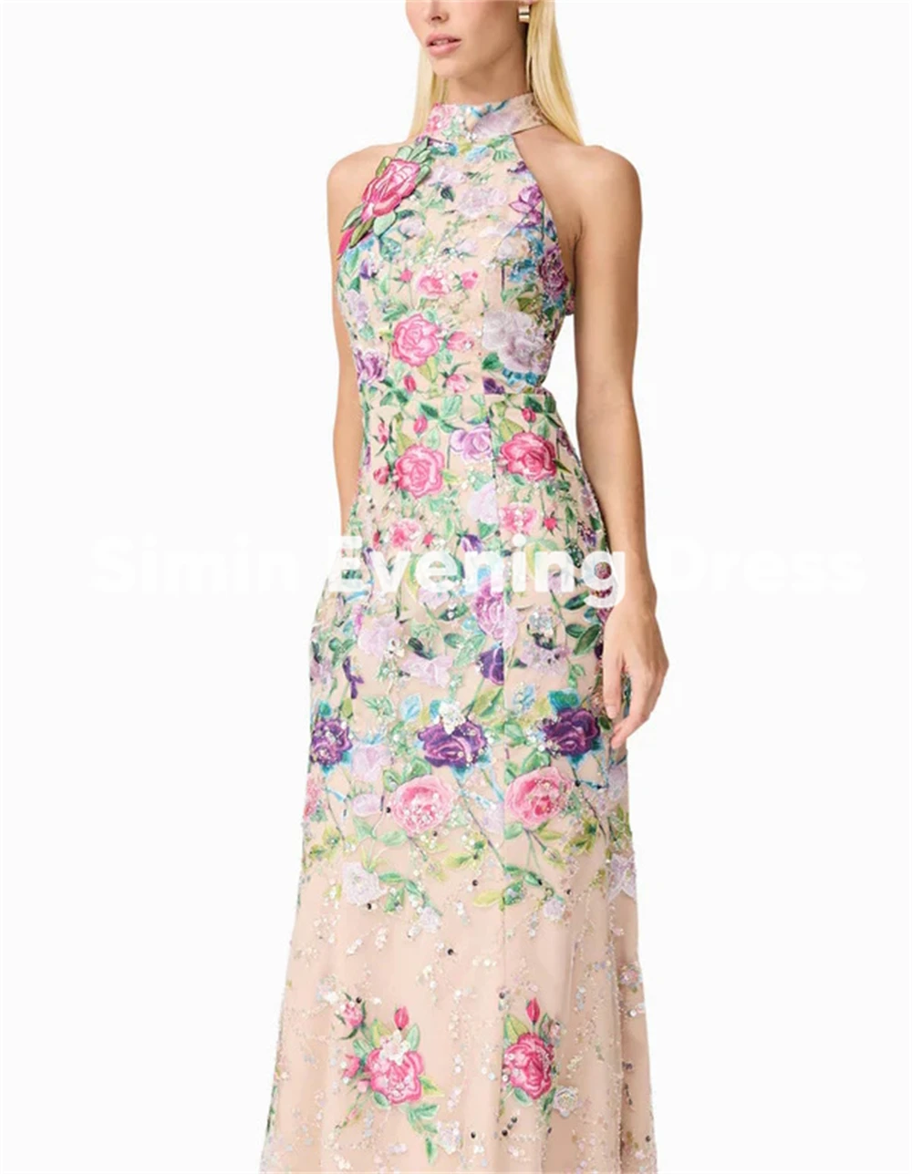 فساتين سهرة نسائية من Simin بحورية البحر رسن ثلاثية الأبعاد مزينة بالزهور مع أكمام بطول الكاحل فساتين أنيقة رسمية 2025 #4