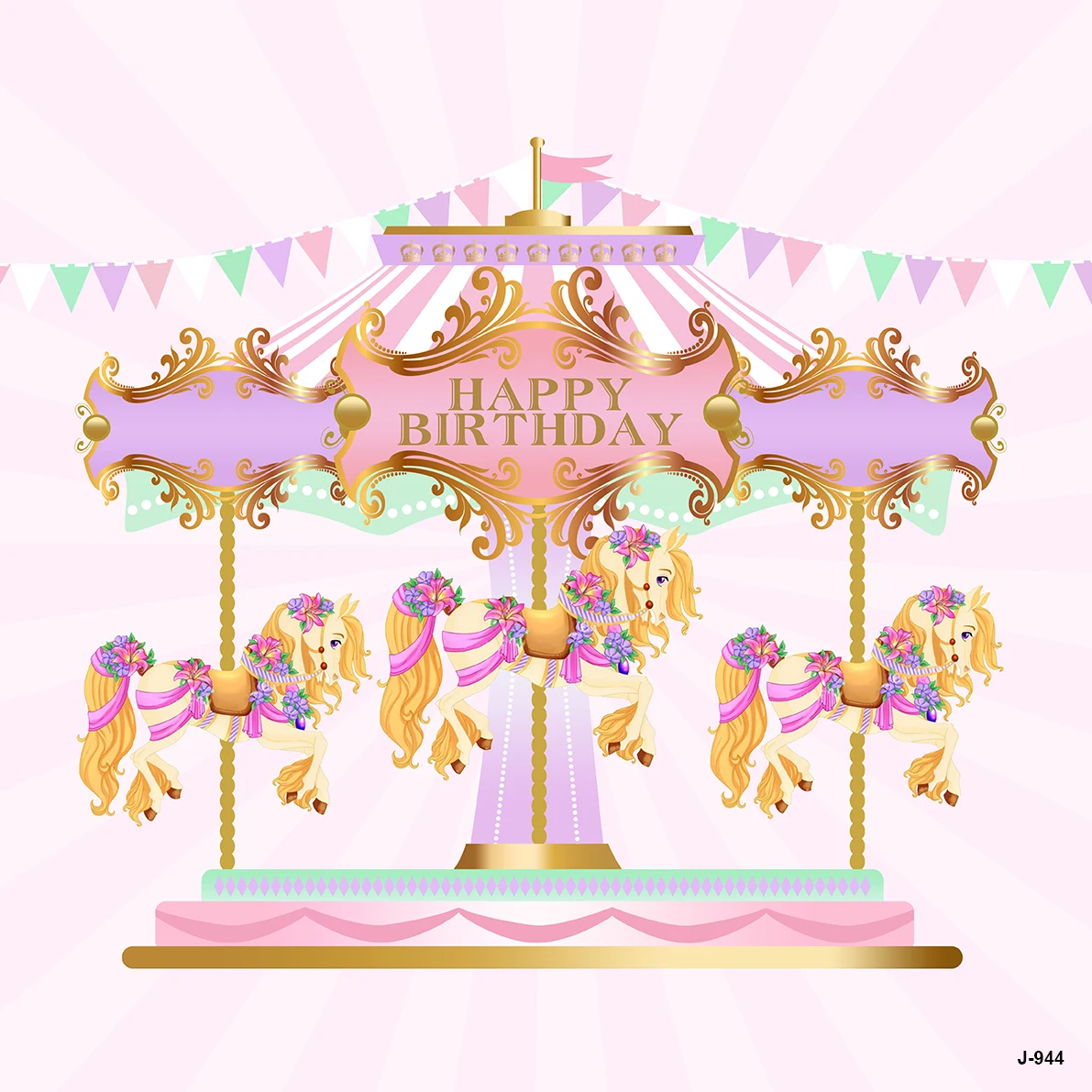 Carousel Pink Girls Happy Birthday Party Decor Baby Shower Child Portrait Backgrounds Photographic Banner Backdrops Photobooth