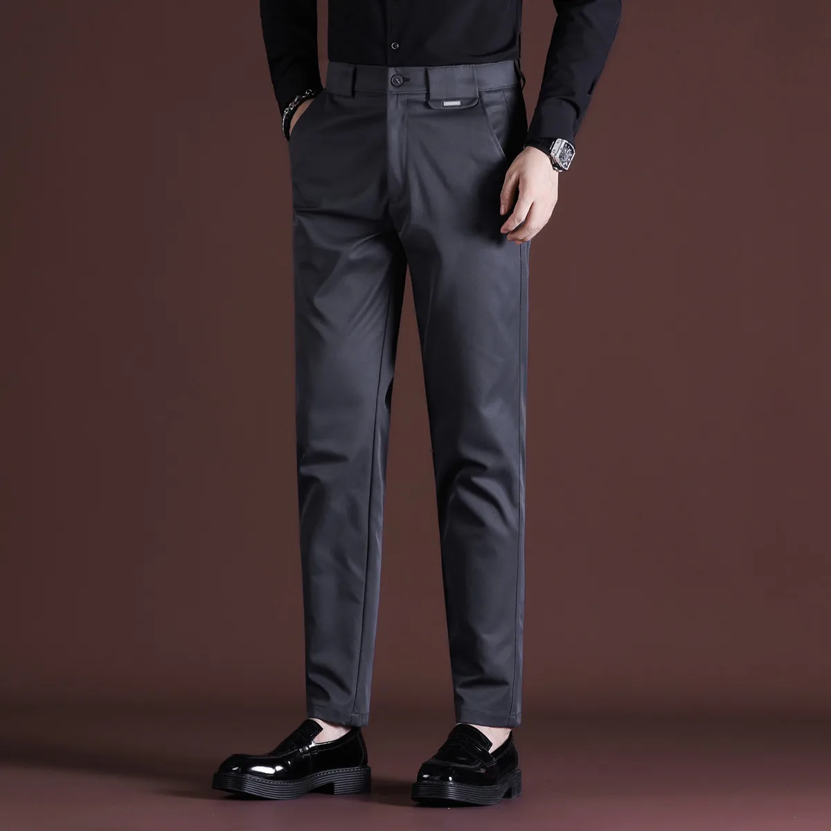 

2025 Men's Suit Pants Stretch Smart Casual Trousers Men Solid Color Straight Pants Male Work Black Formal Dress Pants