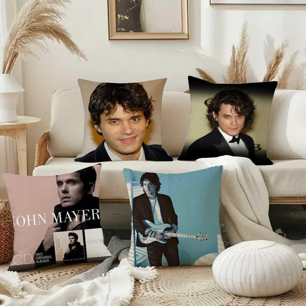 المغني جون ماير كيس وسادة مربع الطباعة على الوجهين قصيرة أفخم غطاء وسادة أريكة غرفة نوم وسادة السرير