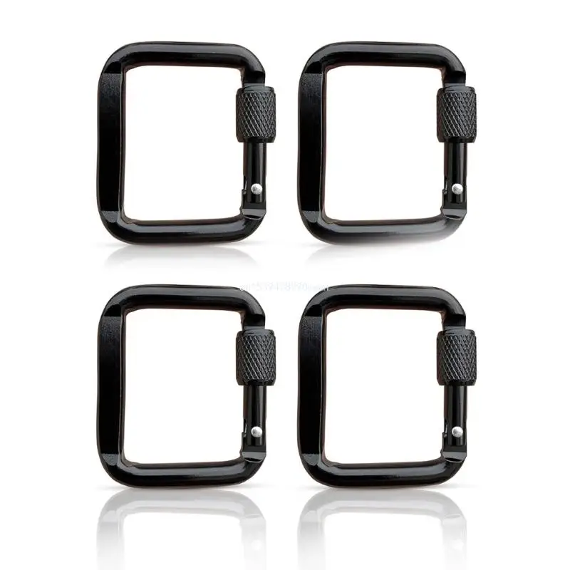 4Pcs Square Carabiner Lightweight Keychain Clip Hook Aluminium Screw Carabiner for Outdoor Hiking, Camping, Travel