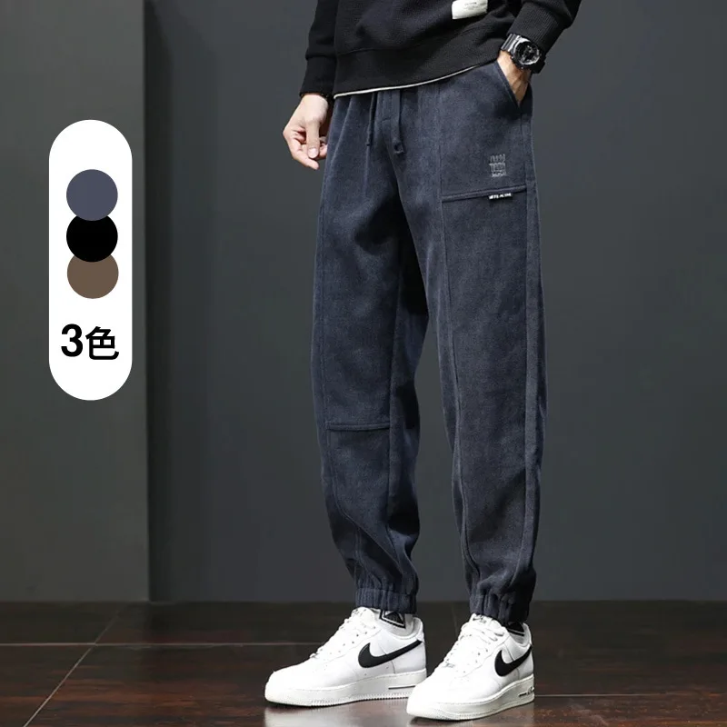 Joggers de forro grueso de terciopelo para hombre, pantalones Cargo informales con cordón, cintura elástica, pantalones de chándal cónicos holgados con bolsillos