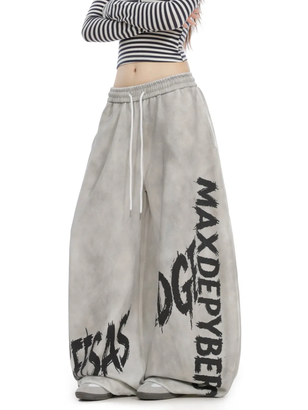 American Style Vintage Letter Print Wide Leg Sweatpants Men Women Autumn Winter Loose Drapey Jazz Street Dance Sports Casual ...