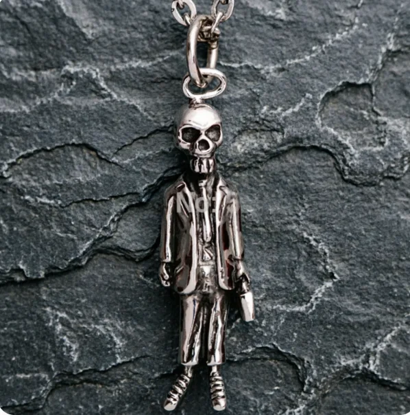 Gothic Zombie Skull Bag Necklace Standing Skeleton Suit Briefcase Pendant Punk Jewelry