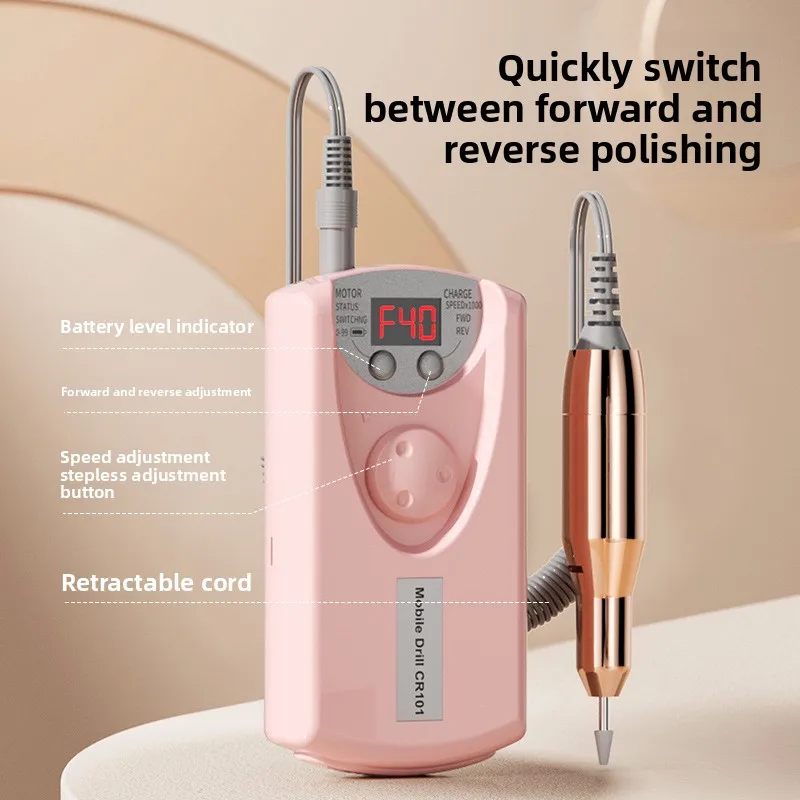 Rechargeable Electric Nail Drill File 35000RPM 6-Speed Adjustable Portable E-file for Acrylic Gel Polish Removal No Heat