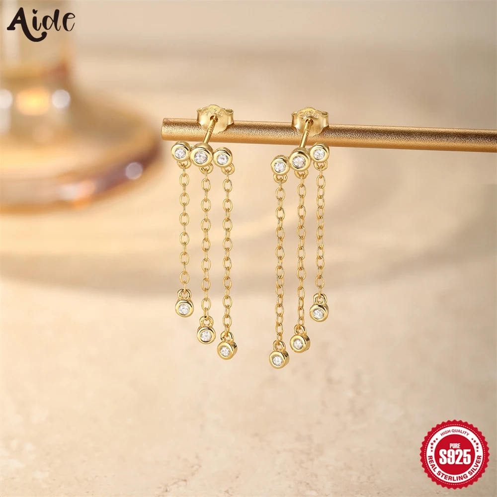 

Женские серьги-капли Aide с длинной цепочкой и кисточками, стерлинговое серебро 925 пробы, серьги в стиле минимализм с цирконием, изящные ювелирные изделия, подарок жене
