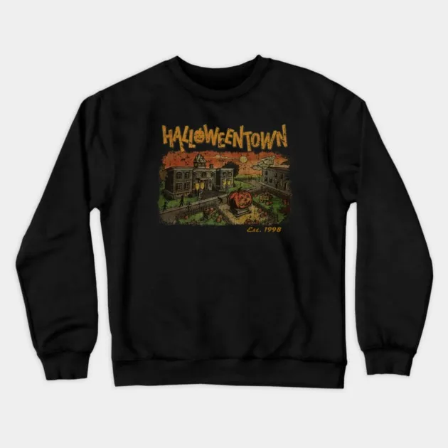 

Autumn Winter Cotton Crew Neck Sweatshirt Featuring The Iconic Halloweentown Print with Its Distinctive Townscape