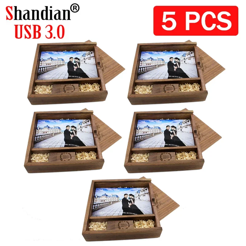 USB 3.0 Maple Photo Album with Box 5 Lot Free Custom LOGO USB Flash Drives 64GB Pen Drive 16GB Photography Stick(170*170*35 Mm)